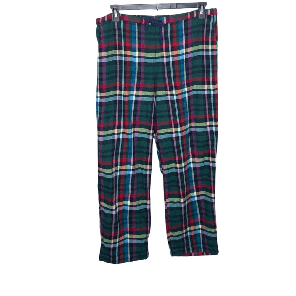 Talbots Pajama Pants Large L Green Red Plaid Flannel Lounge Casual Drawstring